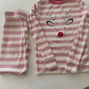 GAP Pink and White Striped Reindeer Christmas Pajama Set